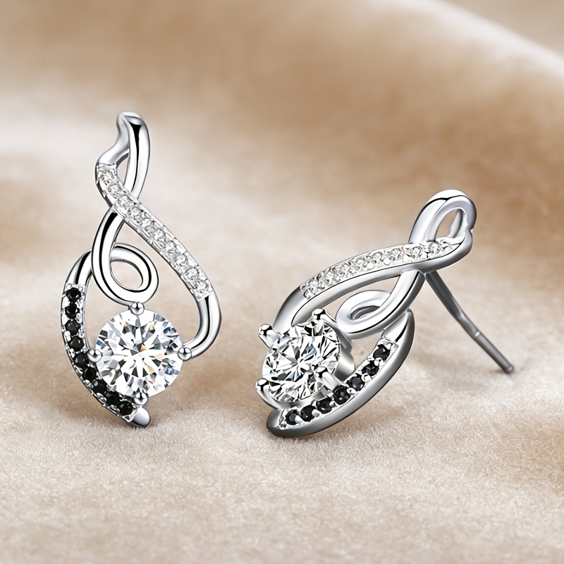 Silvery Floral Earrings with Black and White Stones, Vintage Style